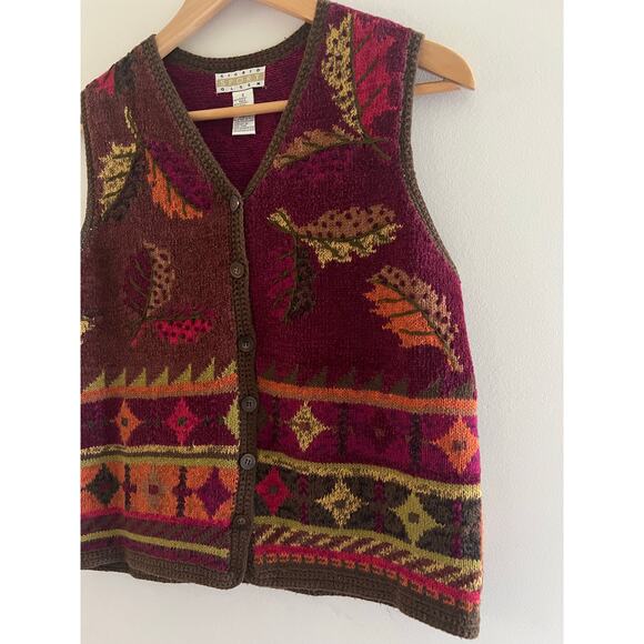 Sigrid Olsen Cotton Heavy Knit Embroidered Button Down Vest Red Size Small JL - Picture 2 of 6